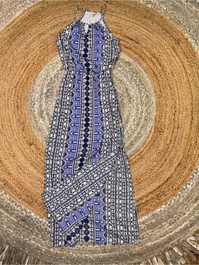 Japna Blue & White Printed Maxi Dress